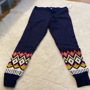 Thick pajama joggers. Navy with multi-color details on bottom.
